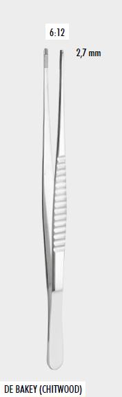 Атравматичний пінцет ДЕБЕЙКІ (DEBAKEY), 24,0 см (cm), 2,7 мм (mm), 6х12 зубці (з вольфрам-карбідними вставками)